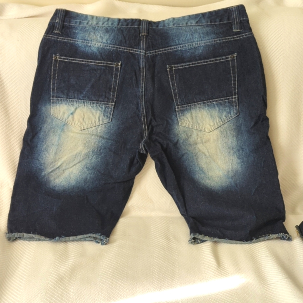 Dark Blue Men's Jean Shorts - Picture 2 of 3